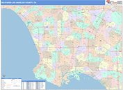 Southern Los Angeles County Metro Area Wall Map Color Cast Style